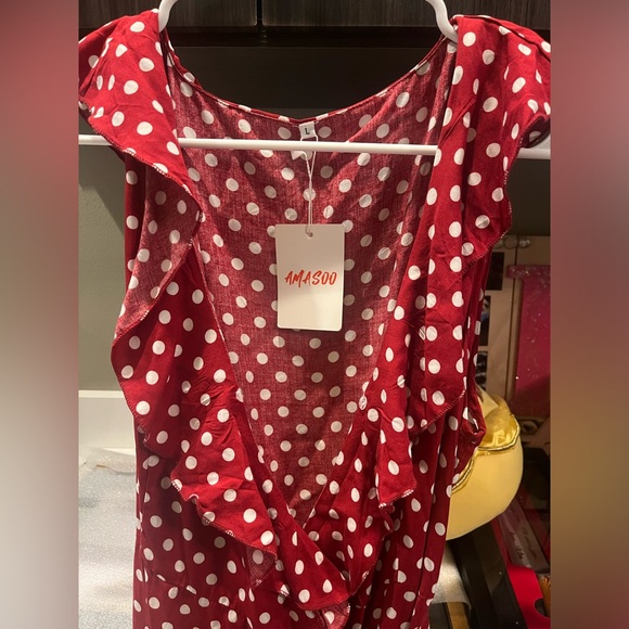 NWOT Red & White Polka Dot Wrap Dress - Picture 7 of 7